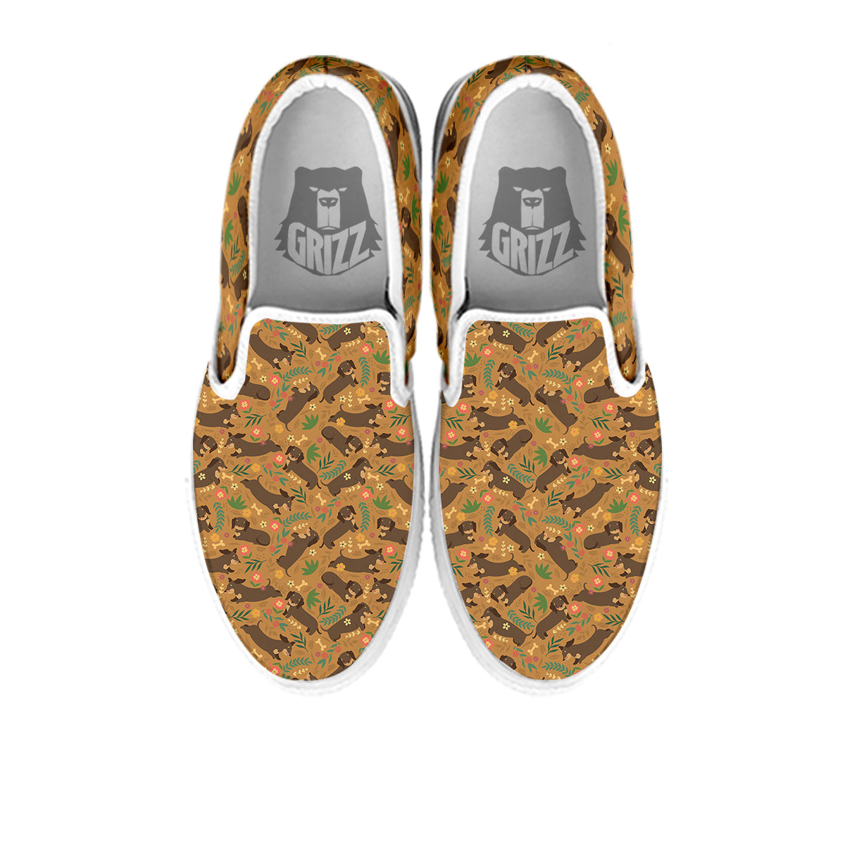 Dachshund Cute Print Pattern White Slip On Shoes-grizzshop