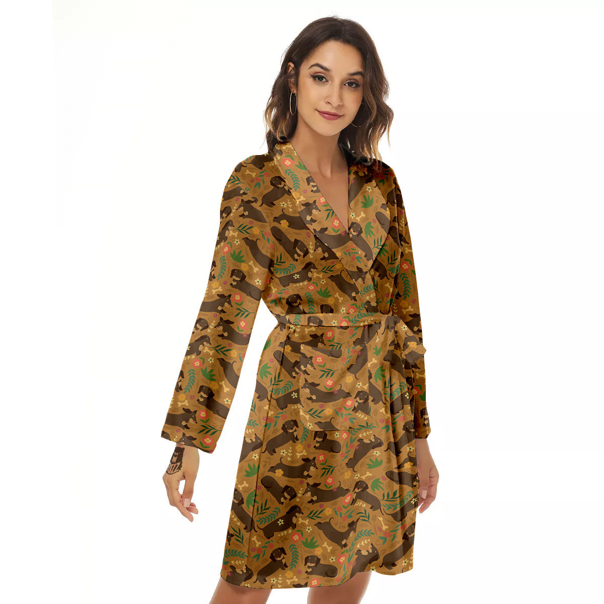 Dachshund Cute Print Pattern Women's Robe-grizzshop
