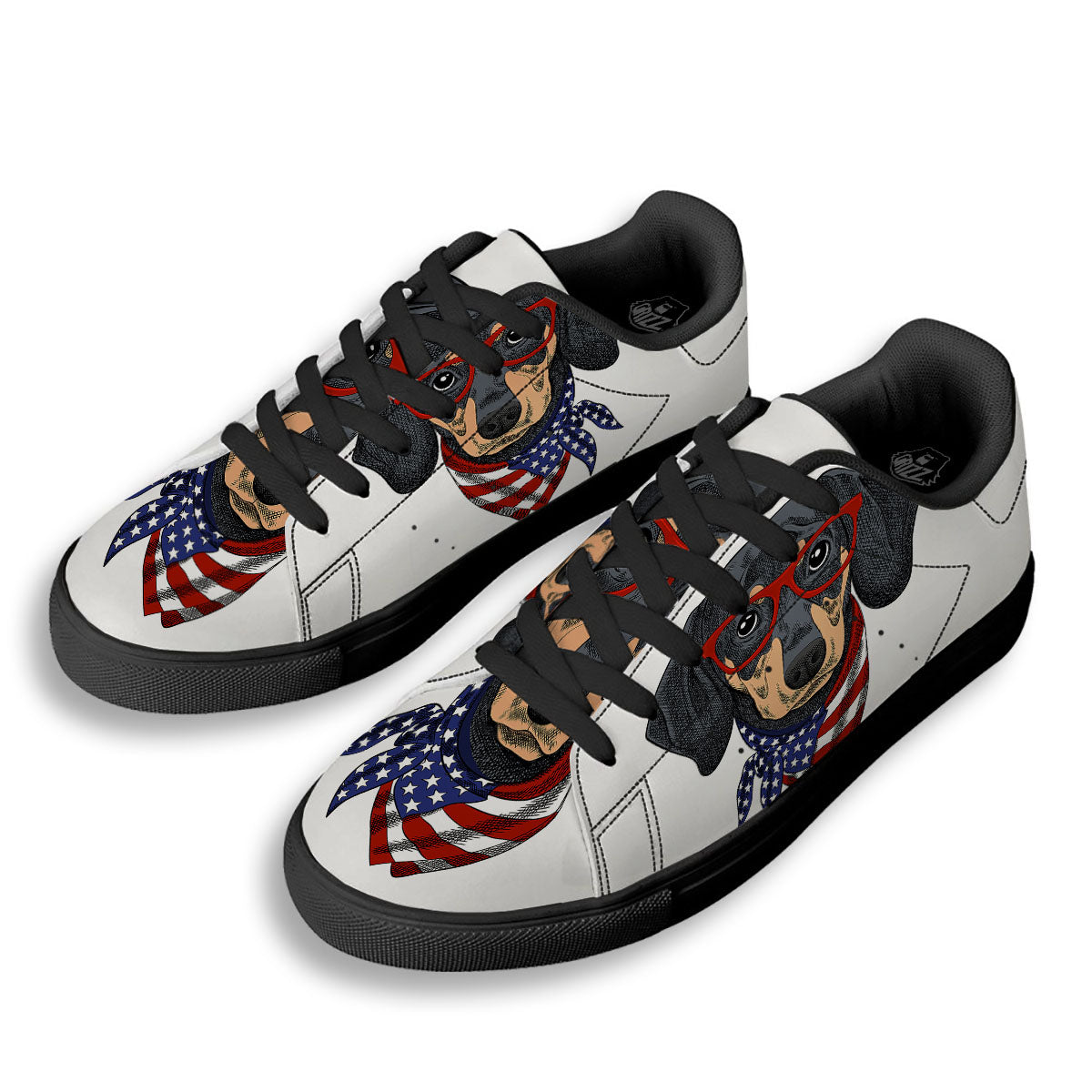 Dachshund Wearing Red Sunglasses Print Black Low Top Sneakers-grizzshop