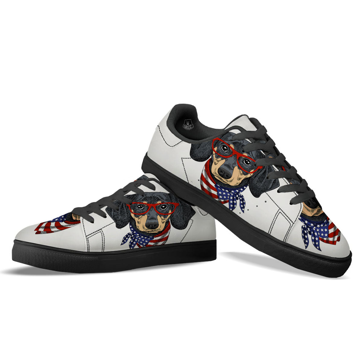 Dachshund Wearing Red Sunglasses Print Black Low Top Sneakers-grizzshop