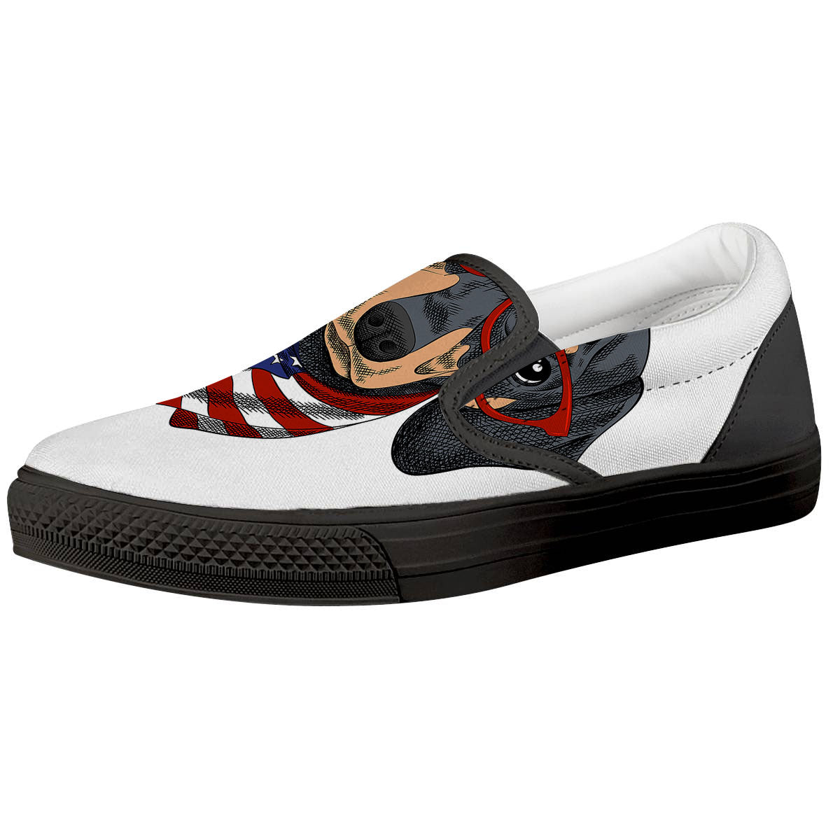 Dachshund Wearing Red Sunglasses Print Black Slip On Shoes-grizzshop