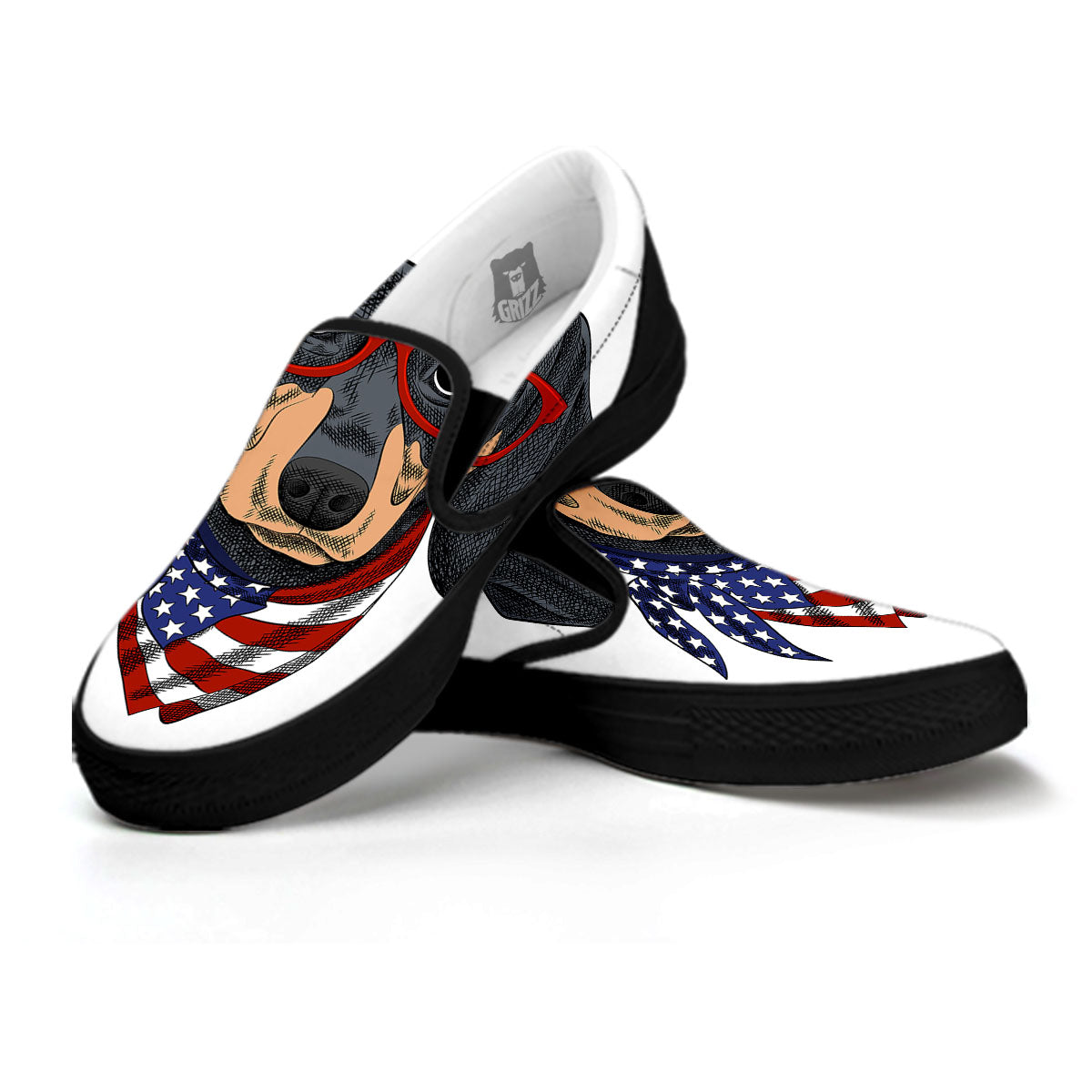Dachshund Wearing Red Sunglasses Print Black Slip On Shoes-grizzshop