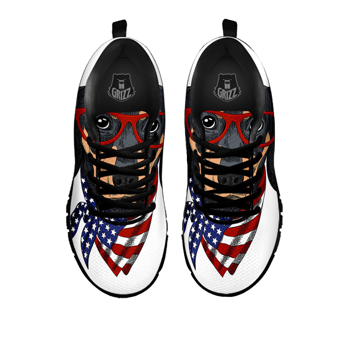 Dachshund Wearing Red Sunglasses Print Black Sneaker-grizzshop