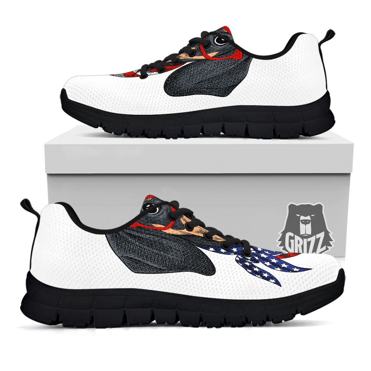Dachshund Wearing Red Sunglasses Print Black Sneaker-grizzshop