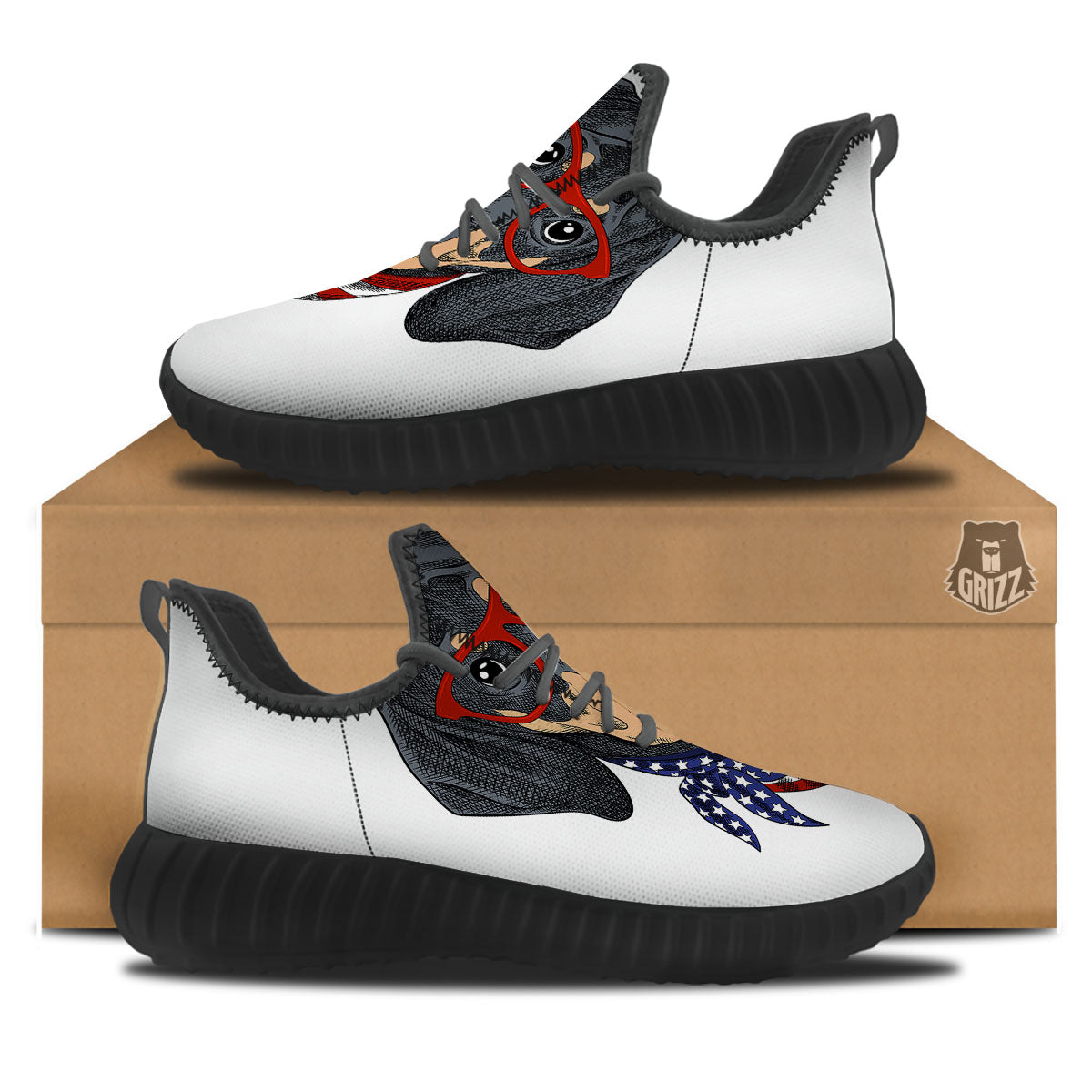 Dachshund Wearing Red Sunglasses Print Black Walking Shoes-grizzshop