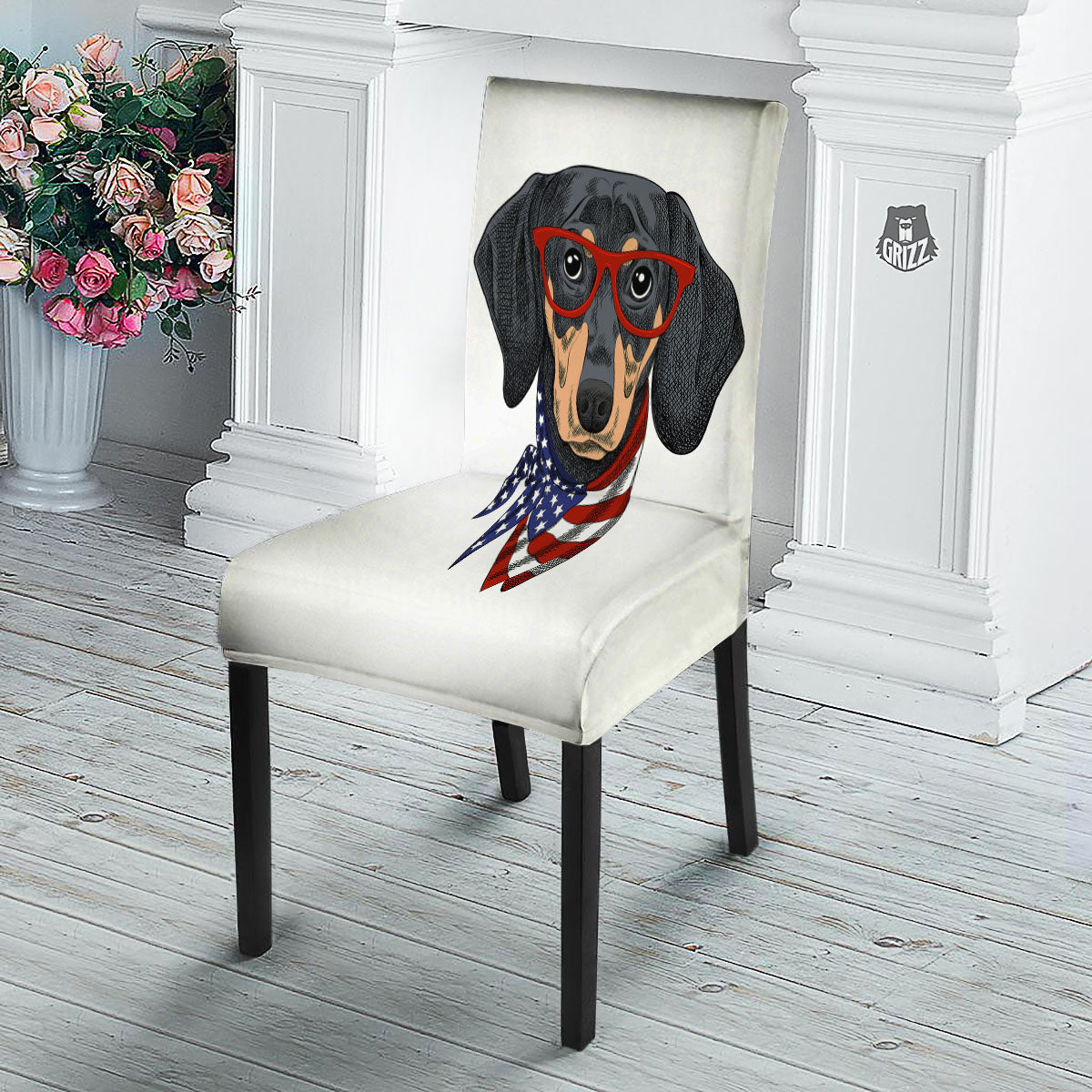 Dachshund Wearing Red Sunglasses Print Dining Chair Slipcover-grizzshop
