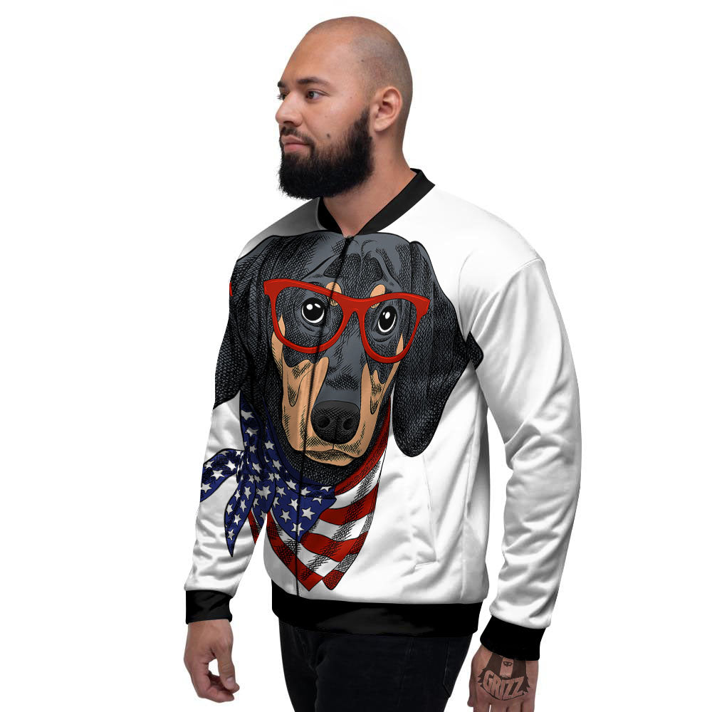 Dachshund Wearing Red Sunglasses Print Men's Bomber Jacket-grizzshop