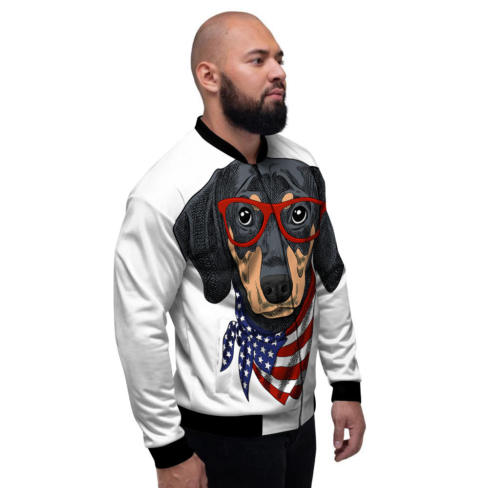 Dachshund Wearing Red Sunglasses Print Men's Bomber Jacket-grizzshop