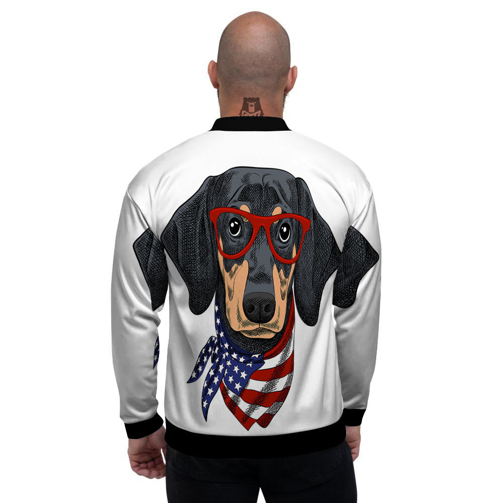 Dachshund Wearing Red Sunglasses Print Men's Bomber Jacket-grizzshop