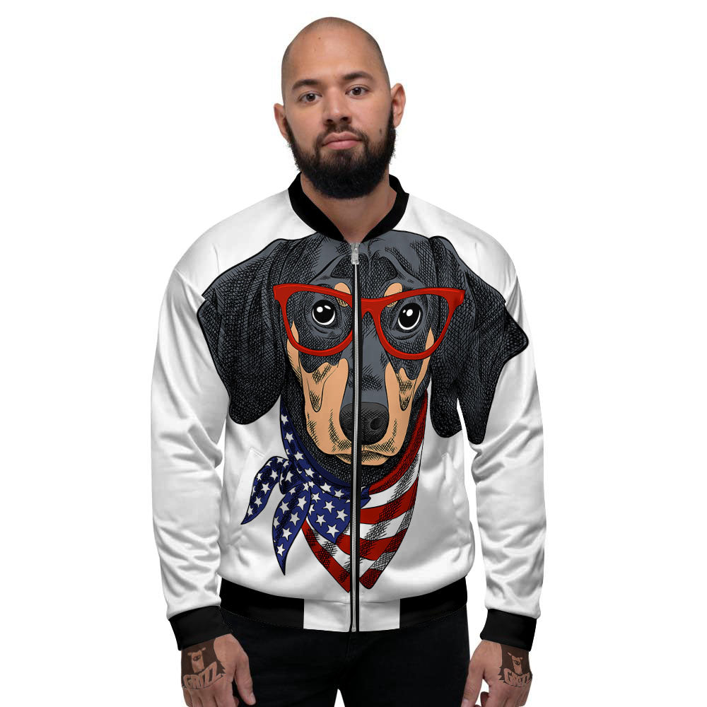 Dachshund Wearing Red Sunglasses Print Men's Bomber Jacket-grizzshop