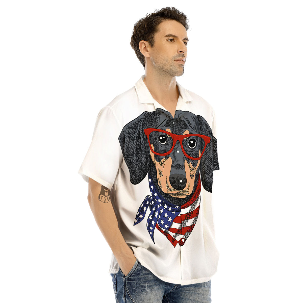 Dachshund Wearing Red Sunglasses Print Men's Hawaiian Shirt-grizzshop