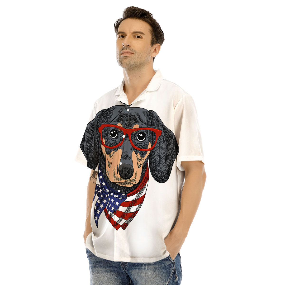 Dachshund Wearing Red Sunglasses Print Men's Hawaiian Shirt-grizzshop