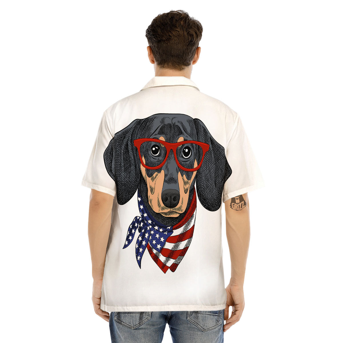Dachshund Wearing Red Sunglasses Print Men's Hawaiian Shirt-grizzshop