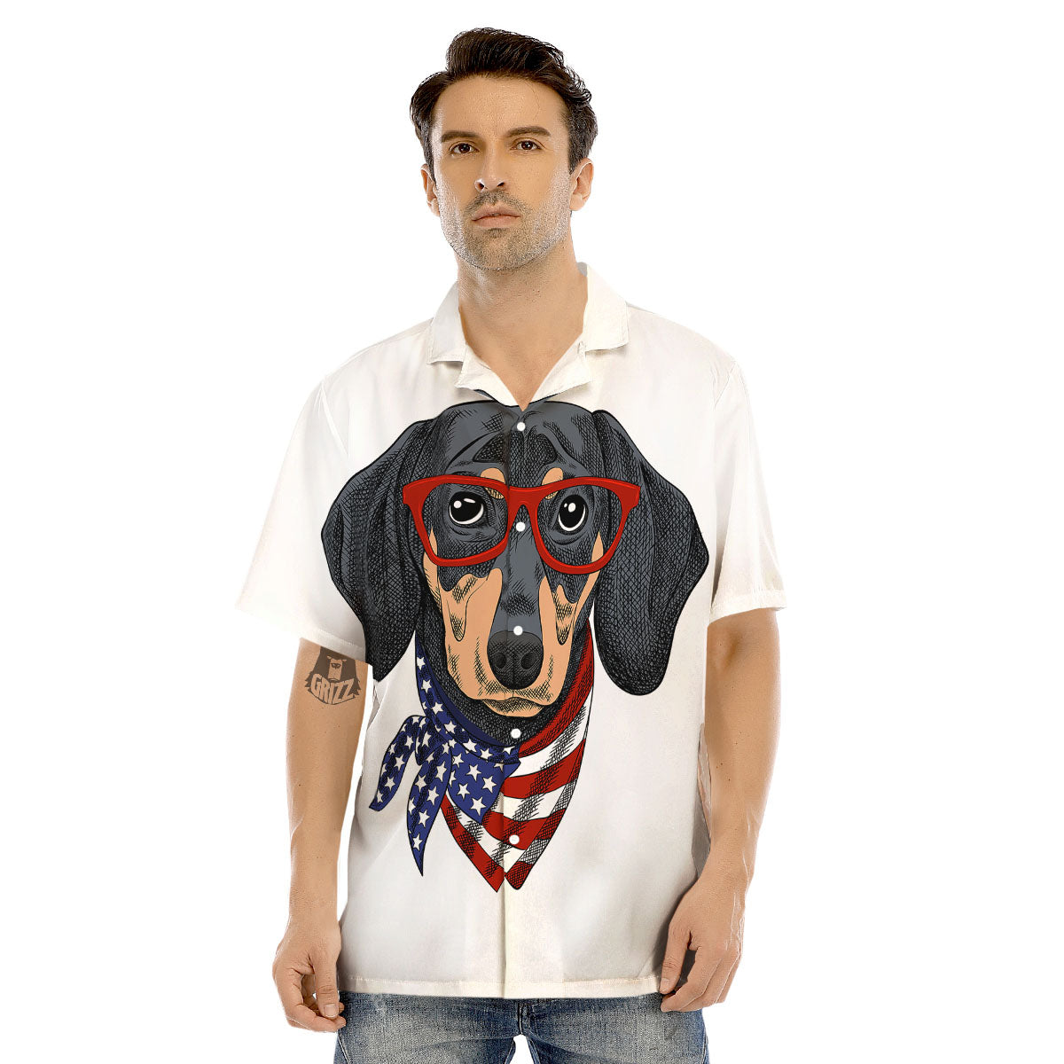 Dachshund Wearing Red Sunglasses Print Men's Hawaiian Shirt-grizzshop