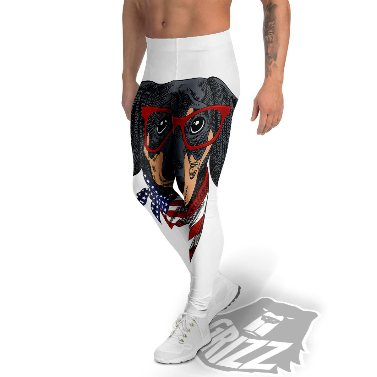 Dachshund Wearing Red Sunglasses Print Men's Leggings-grizzshop