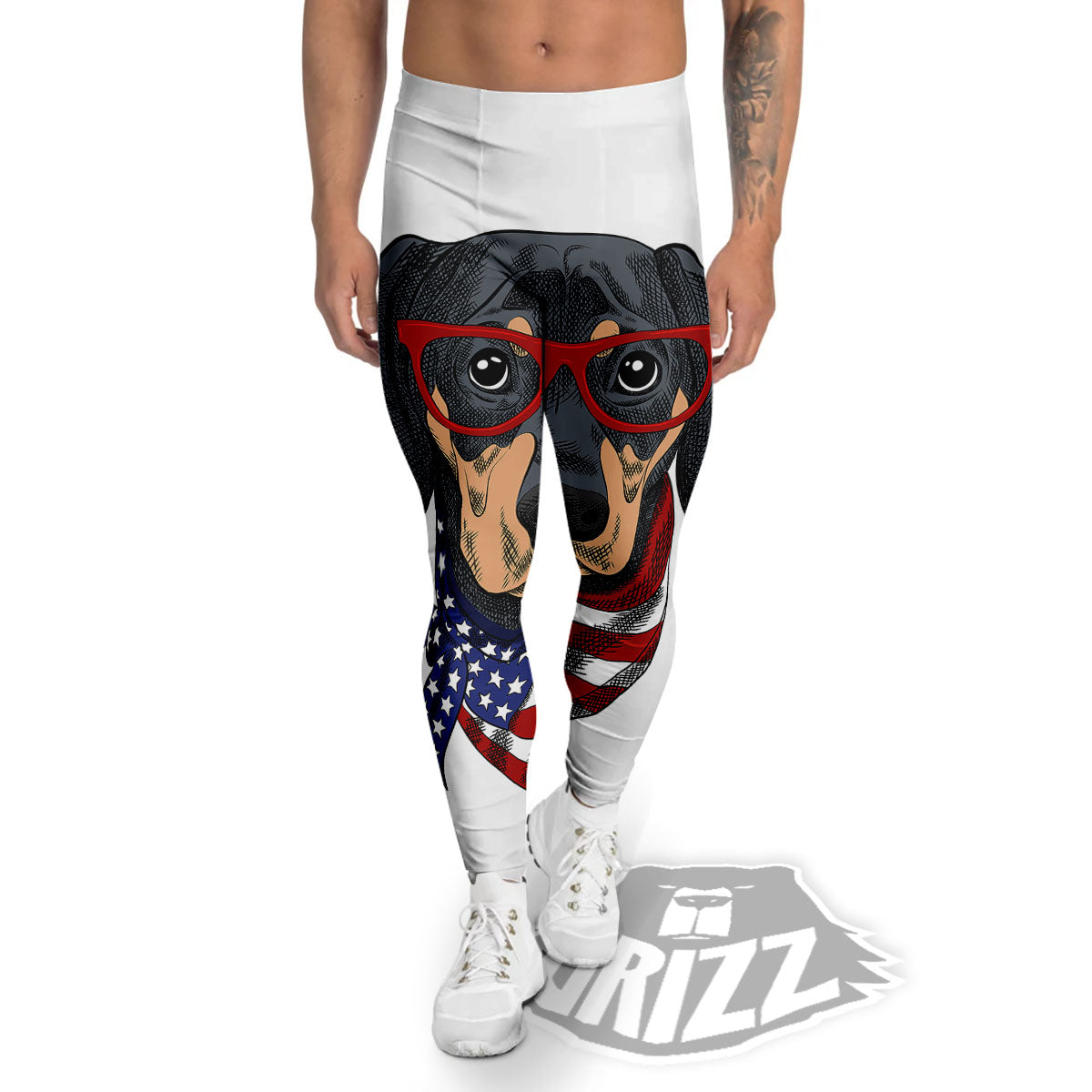 Dachshund Wearing Red Sunglasses Print Men's Leggings-grizzshop