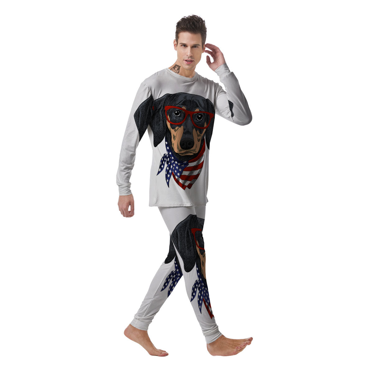 Dachshund Wearing Red Sunglasses Print Men's Pajamas-grizzshop