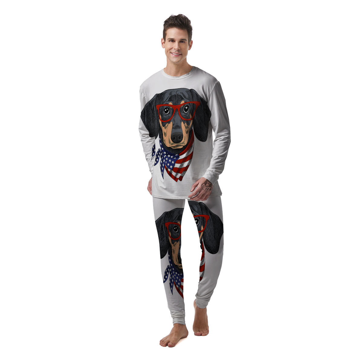 Dachshund Wearing Red Sunglasses Print Men's Pajamas-grizzshop