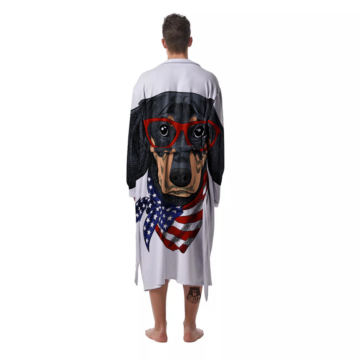 Dachshund Wearing Red Sunglasses Print Men's Robe-grizzshop