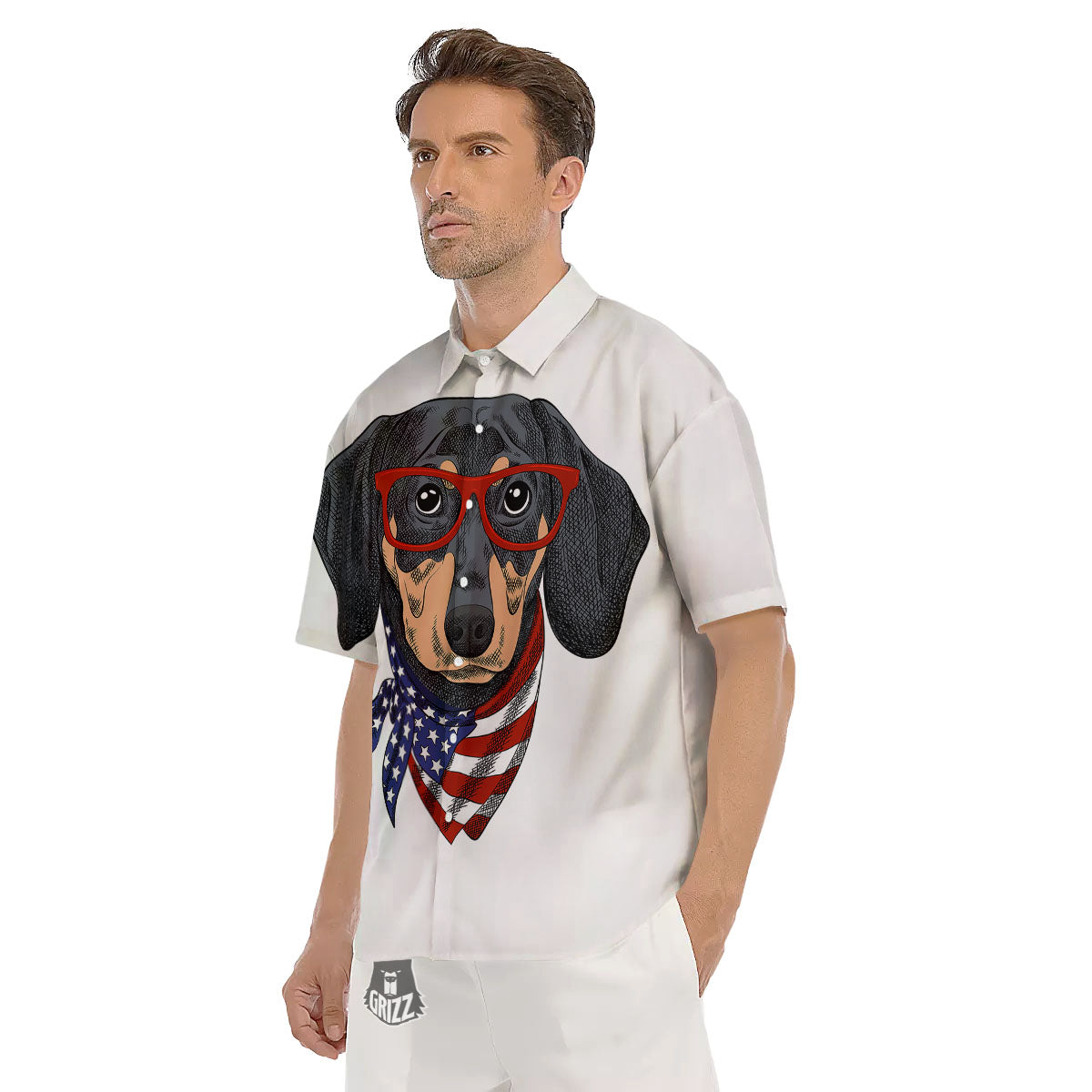 Dachshund Wearing Red Sunglasses Print Men's Short Sleeve Shirts-grizzshop