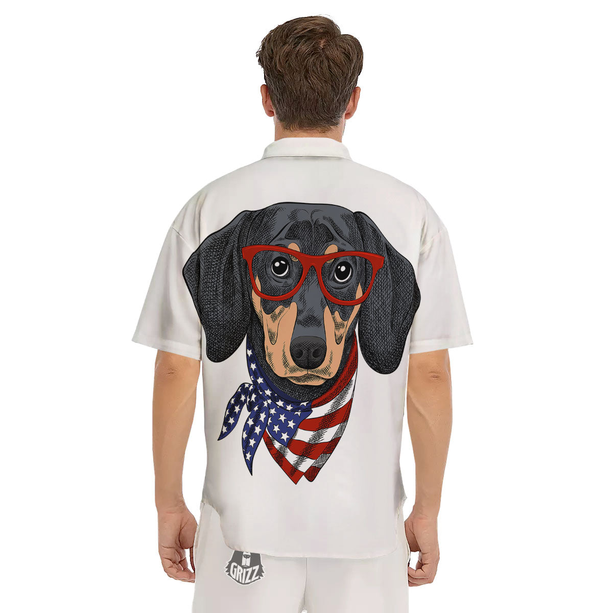 Dachshund Wearing Red Sunglasses Print Men's Short Sleeve Shirts-grizzshop