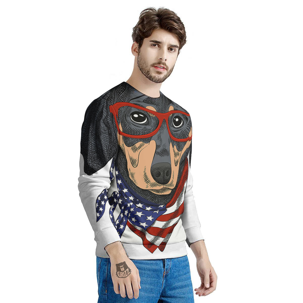 Dachshund Wearing Red Sunglasses Print Men's Sweatshirt-grizzshop