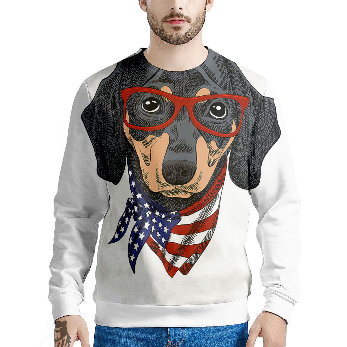 Dachshund Wearing Red Sunglasses Print Men's Sweatshirt-grizzshop