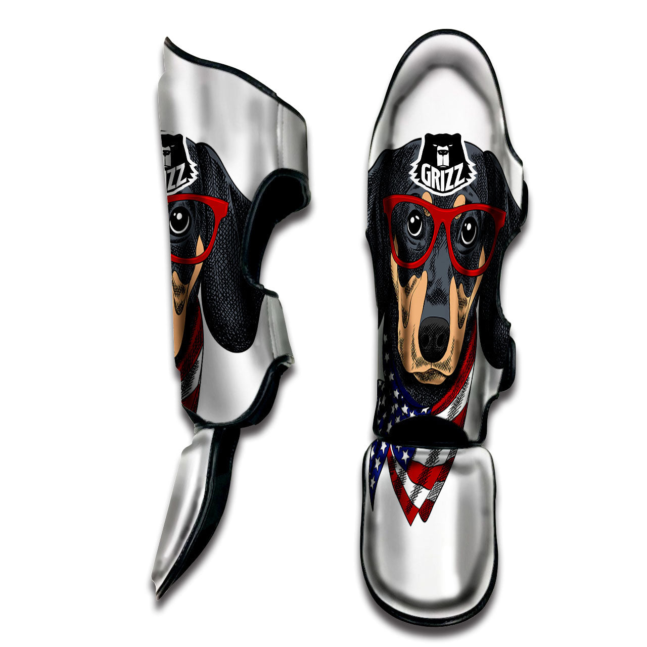 Dachshund Wearing Red Sunglasses Print Muay Thai Shin Guards-grizzshop