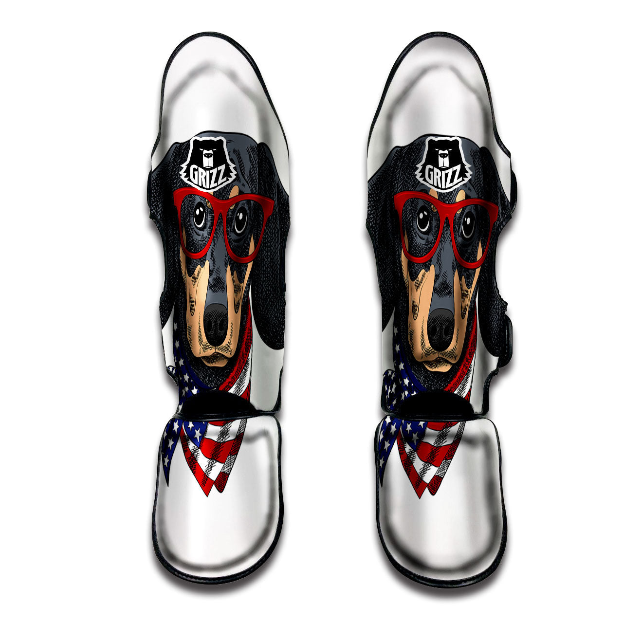 Dachshund Wearing Red Sunglasses Print Muay Thai Shin Guards-grizzshop