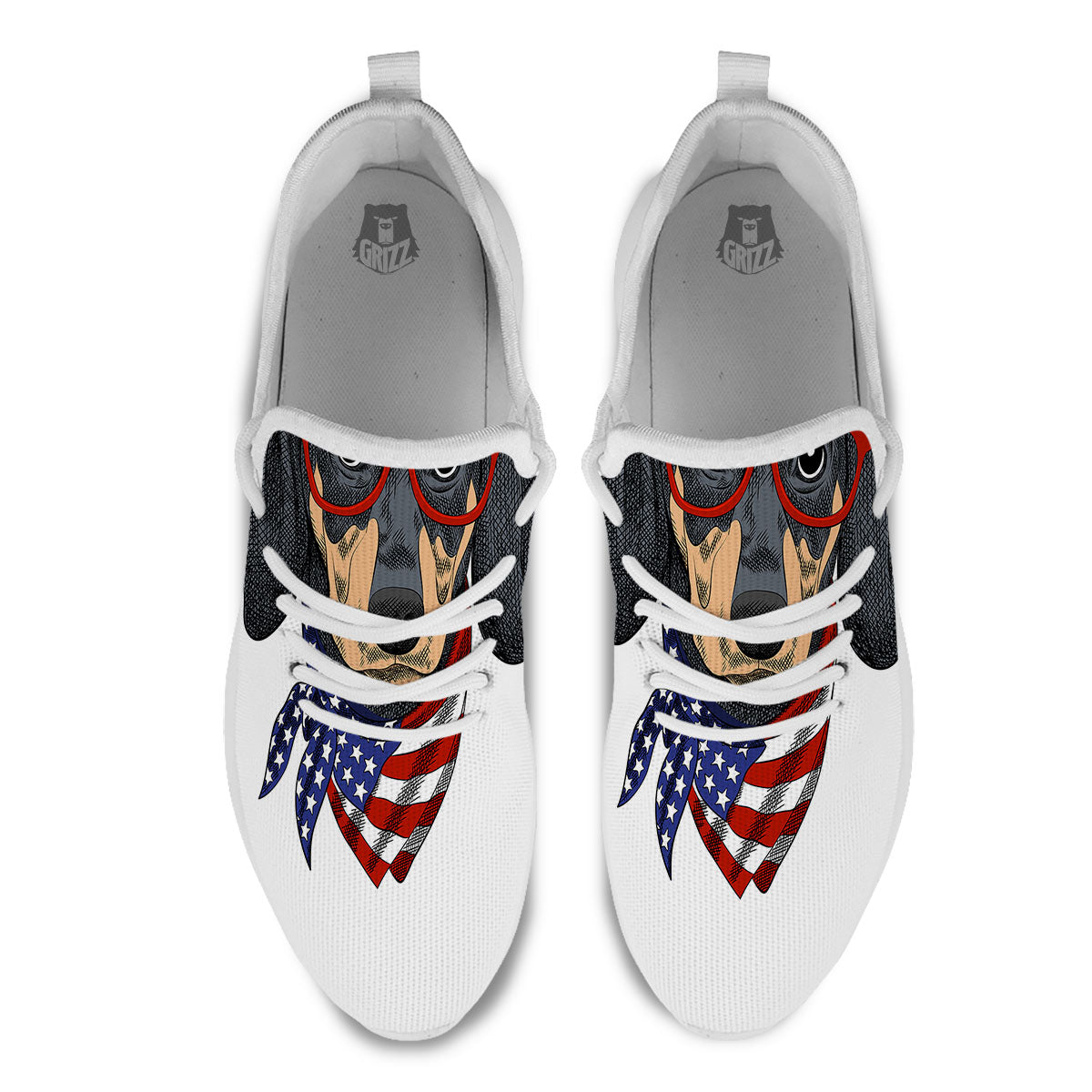 Dachshund Wearing Red Sunglasses Print White Athletic Shoes-grizzshop