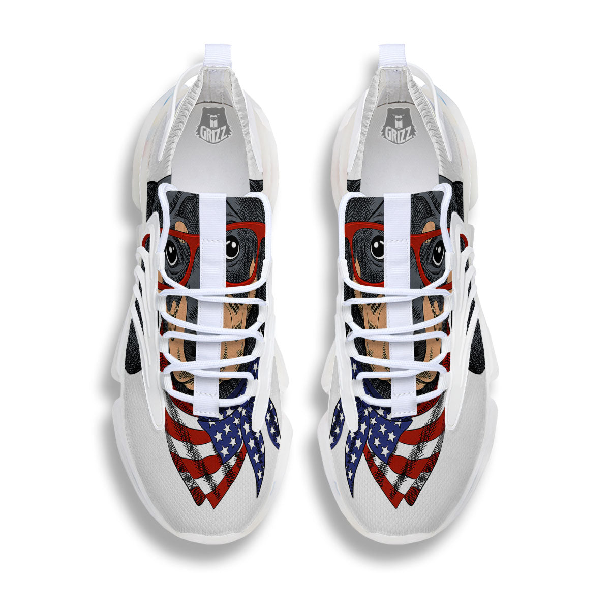 Dachshund Wearing Red Sunglasses Print White Gym Shoes-grizzshop