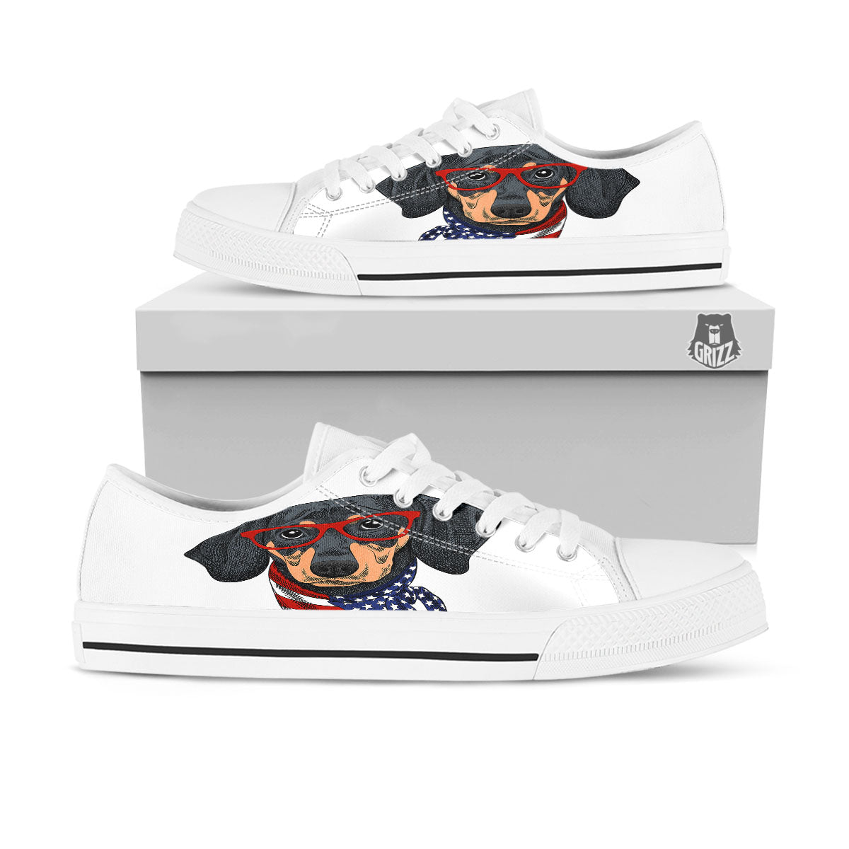 Dachshund Wearing Red Sunglasses Print White Low Top Shoes-grizzshop