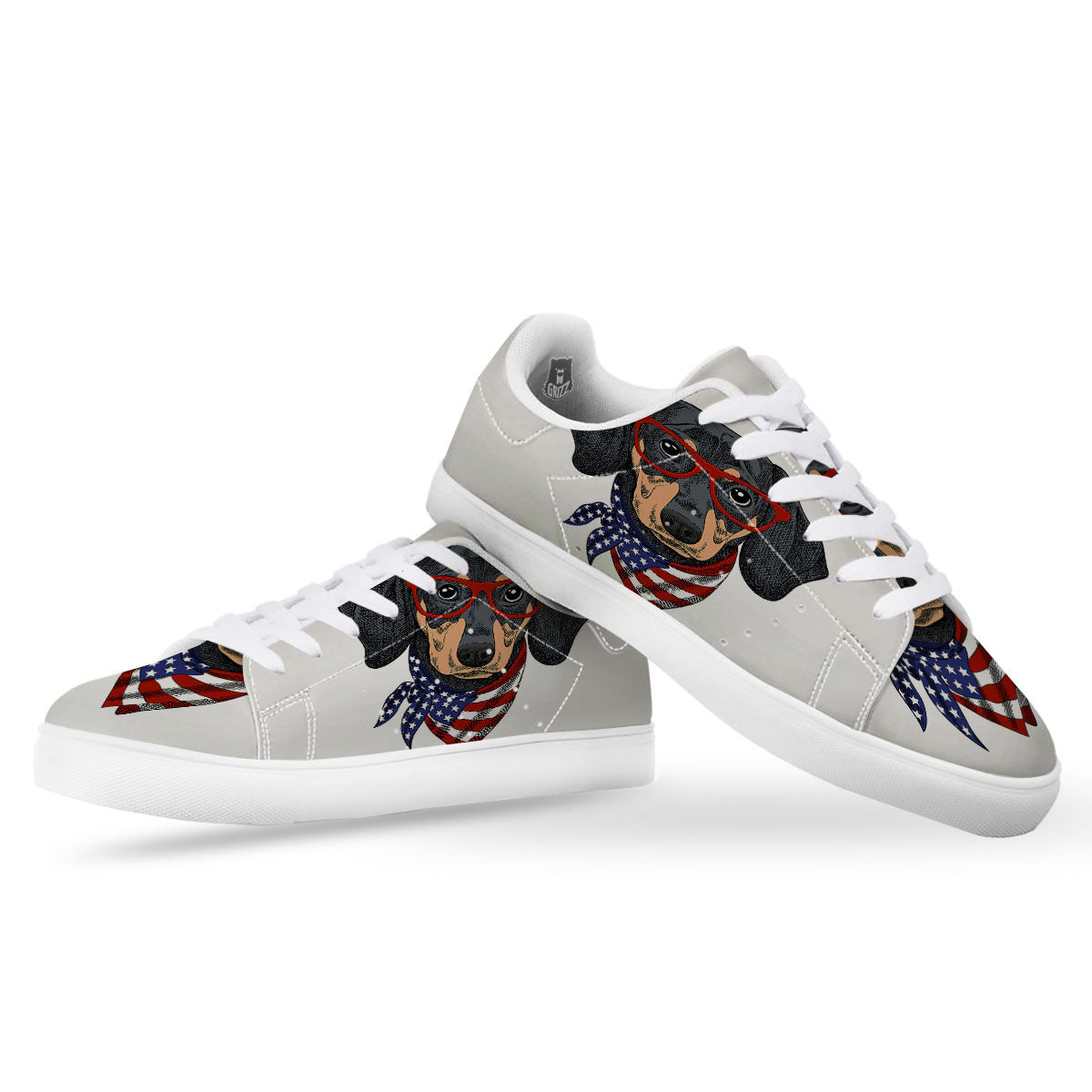 Dachshund Wearing Red Sunglasses Print White Low Top Sneakers-grizzshop