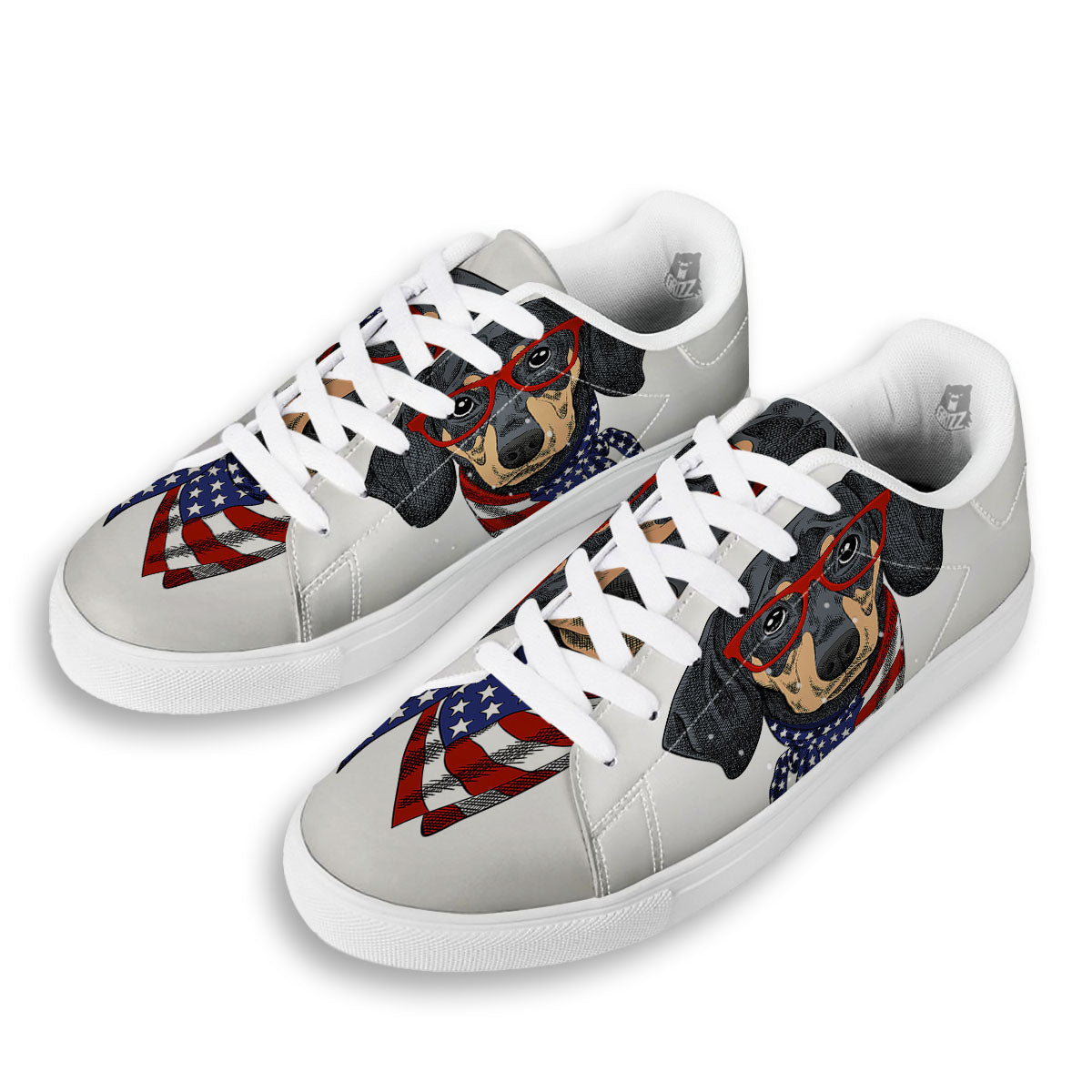 Dachshund Wearing Red Sunglasses Print White Low Top Sneakers-grizzshop