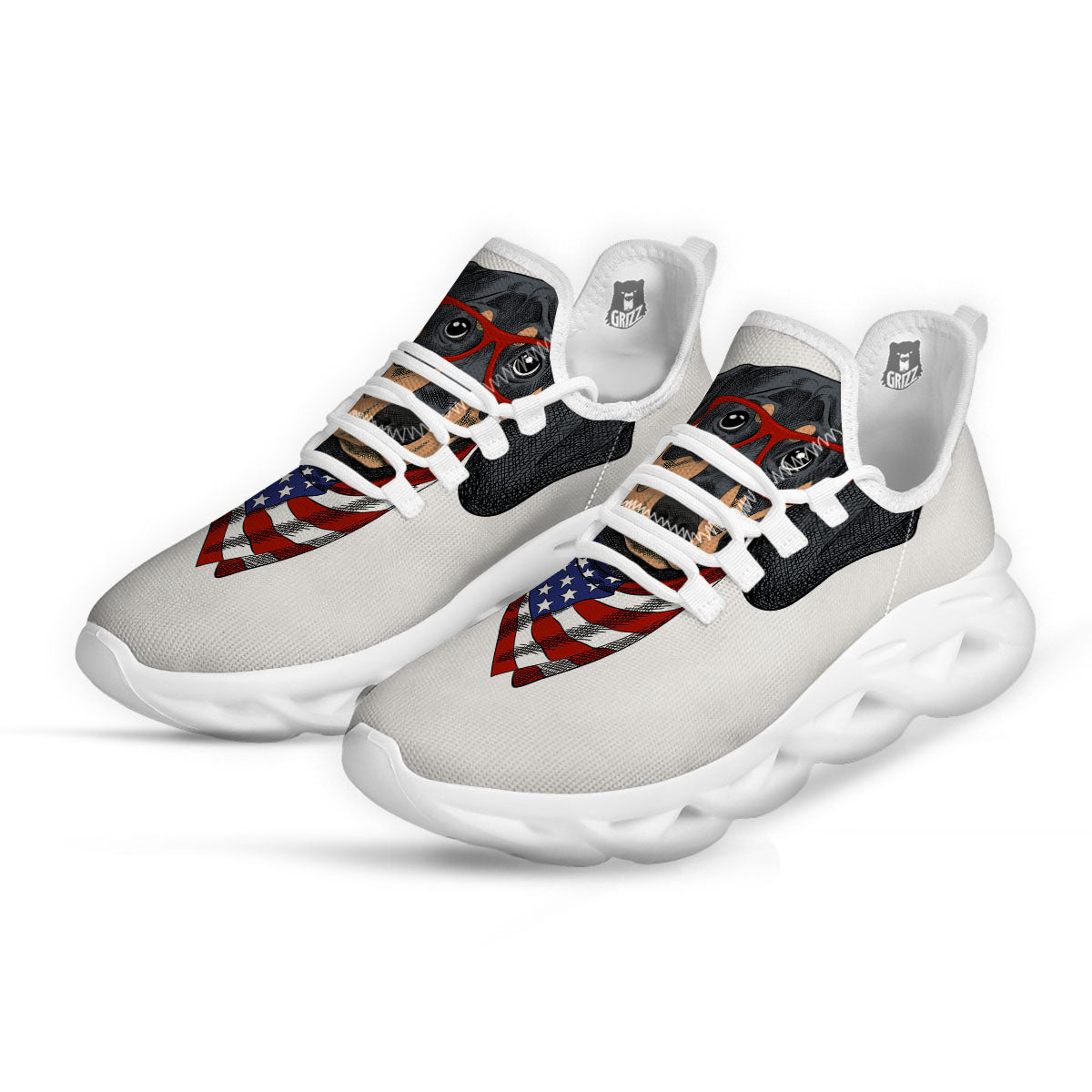 Dachshund Wearing Red Sunglasses Print White Running Shoes-grizzshop