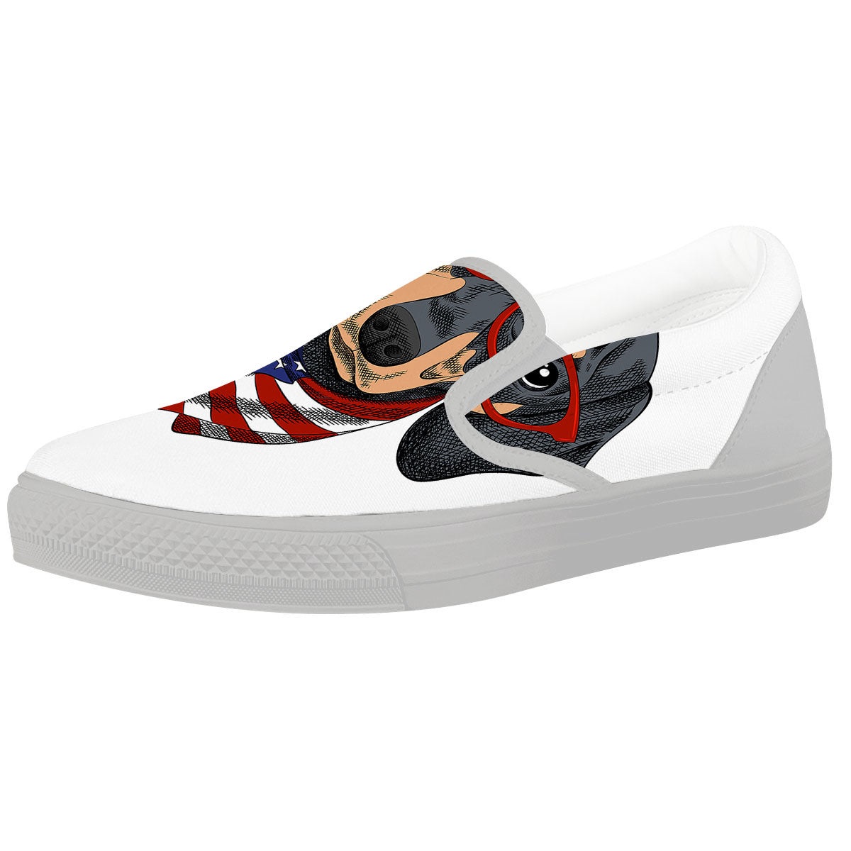 Dachshund Wearing Red Sunglasses Print White Slip On Shoes-grizzshop