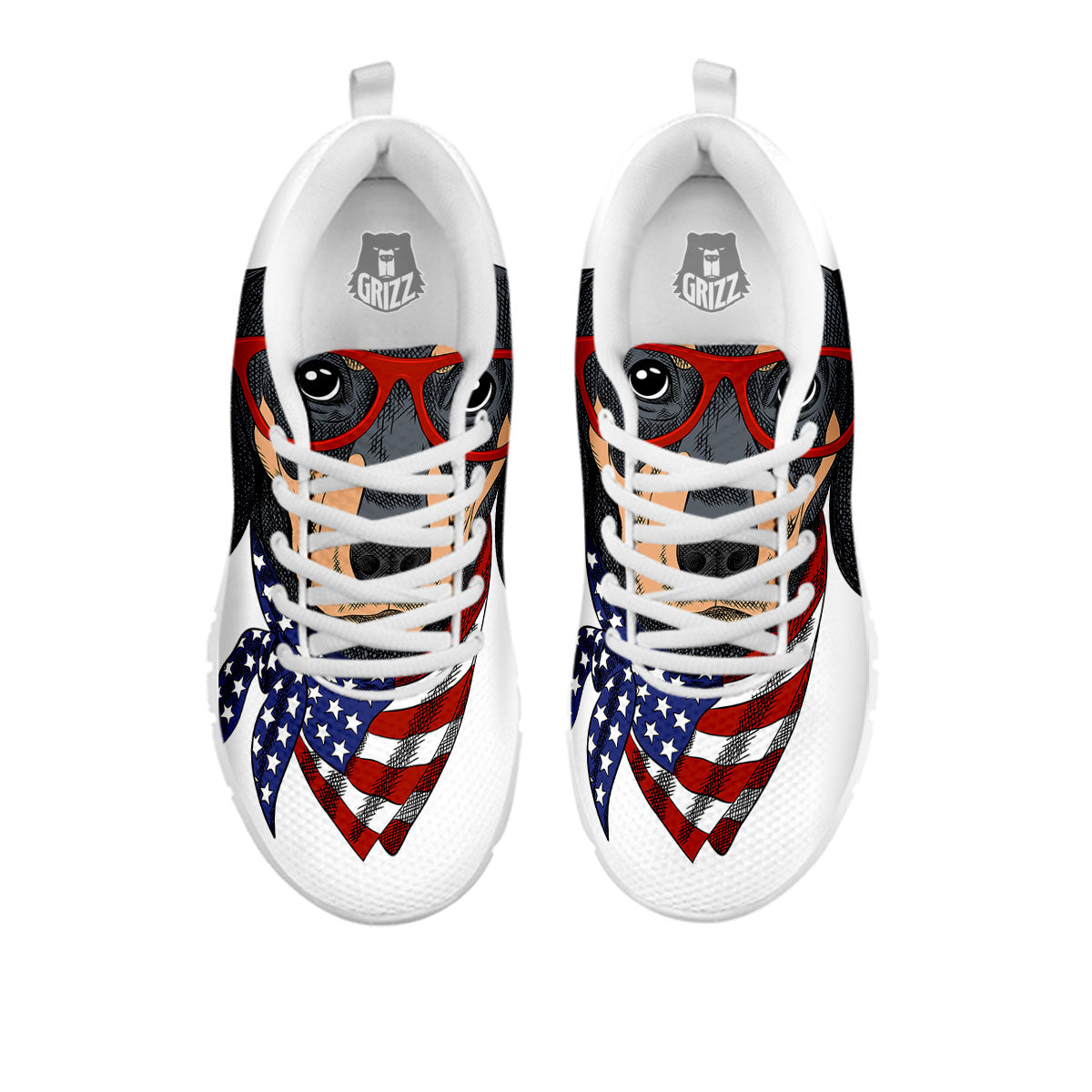 Dachshund Wearing Red Sunglasses Print White Sneaker-grizzshop