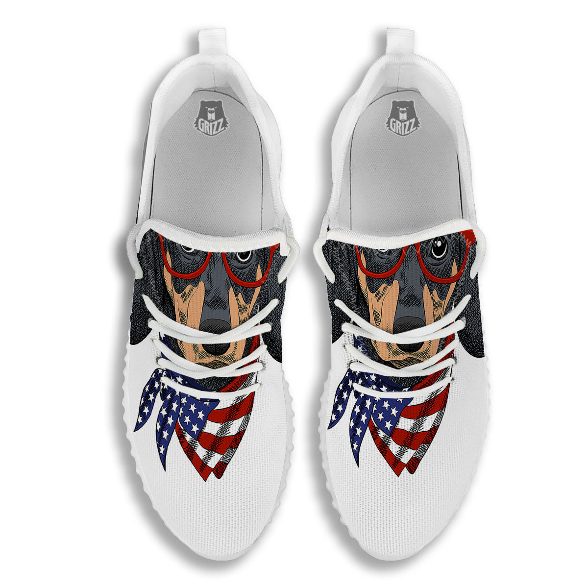 Dachshund Wearing Red Sunglasses Print White Walking Shoes-grizzshop