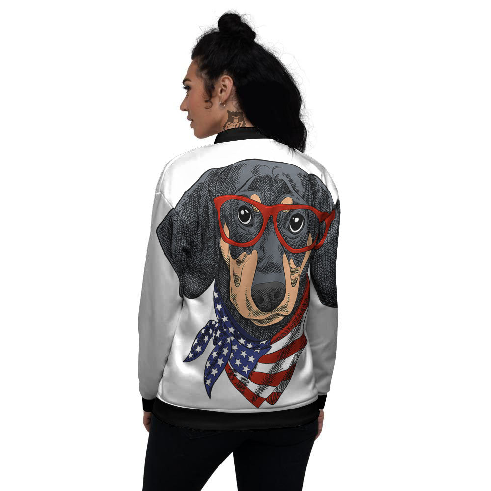 Dachshund Wearing Red Sunglasses Print Women's Bomber Jacket-grizzshop