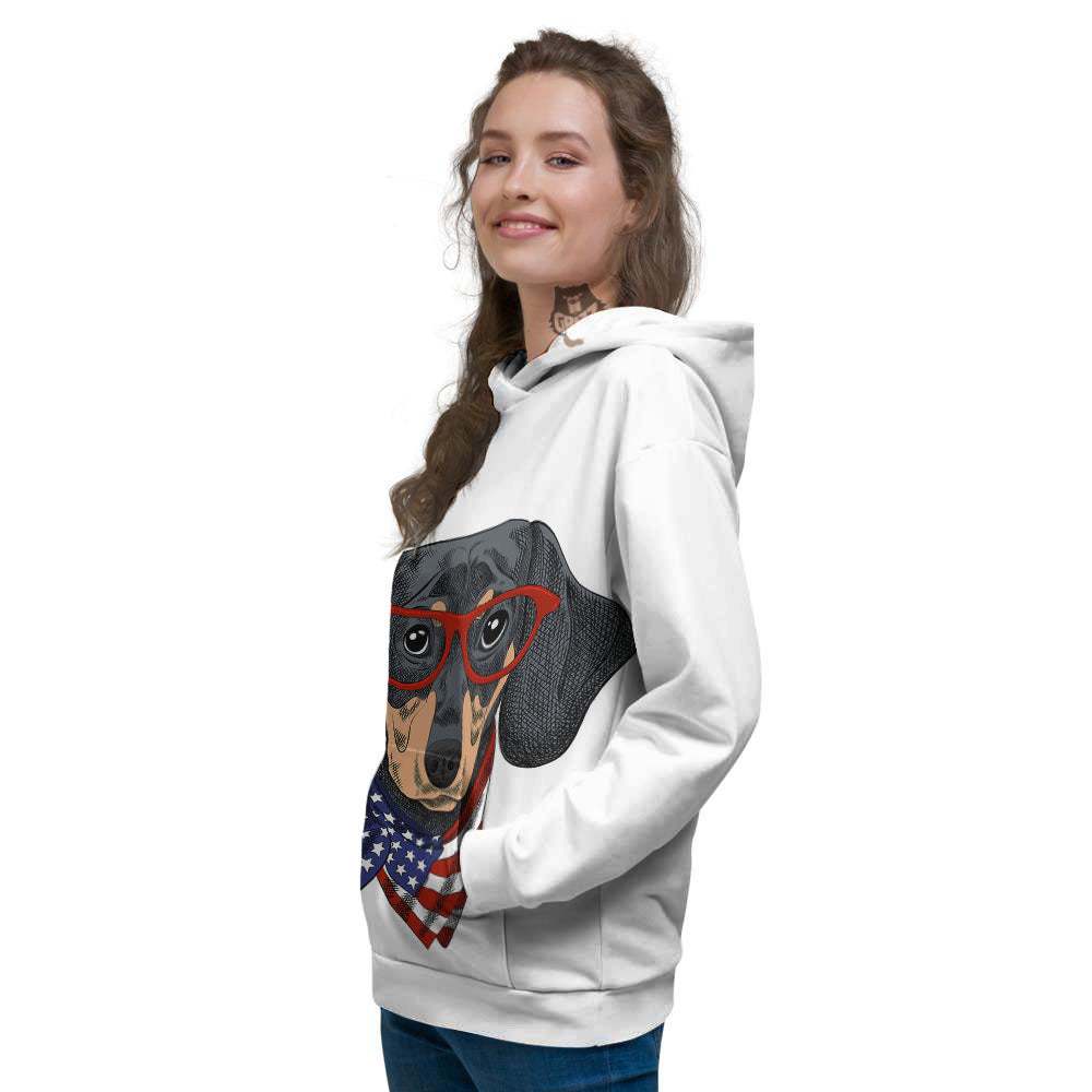 Dachshund Wearing Red Sunglasses Print Women's Hoodie-grizzshop
