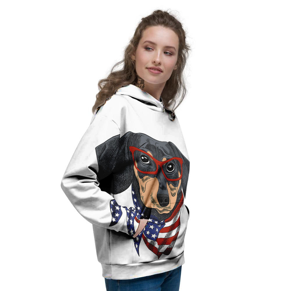 Dachshund Wearing Red Sunglasses Print Women's Hoodie-grizzshop