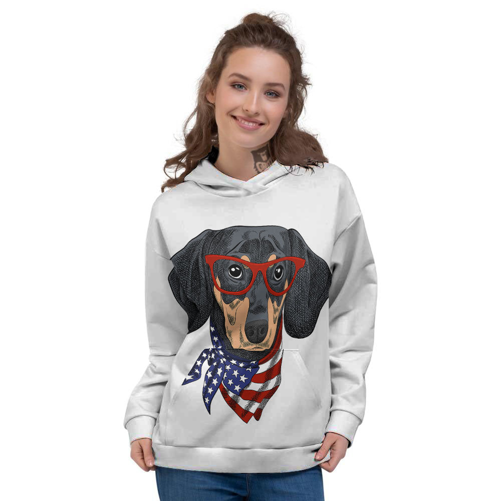Dachshund Wearing Red Sunglasses Print Women's Hoodie-grizzshop