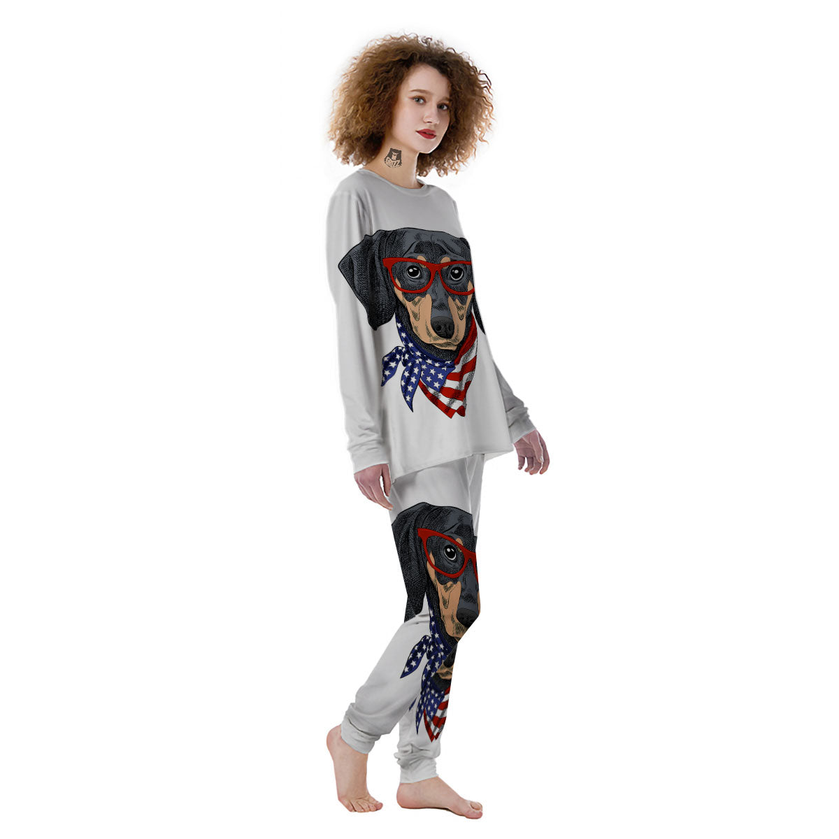 Dachshund Wearing Red Sunglasses Print Women's Pajamas-grizzshop