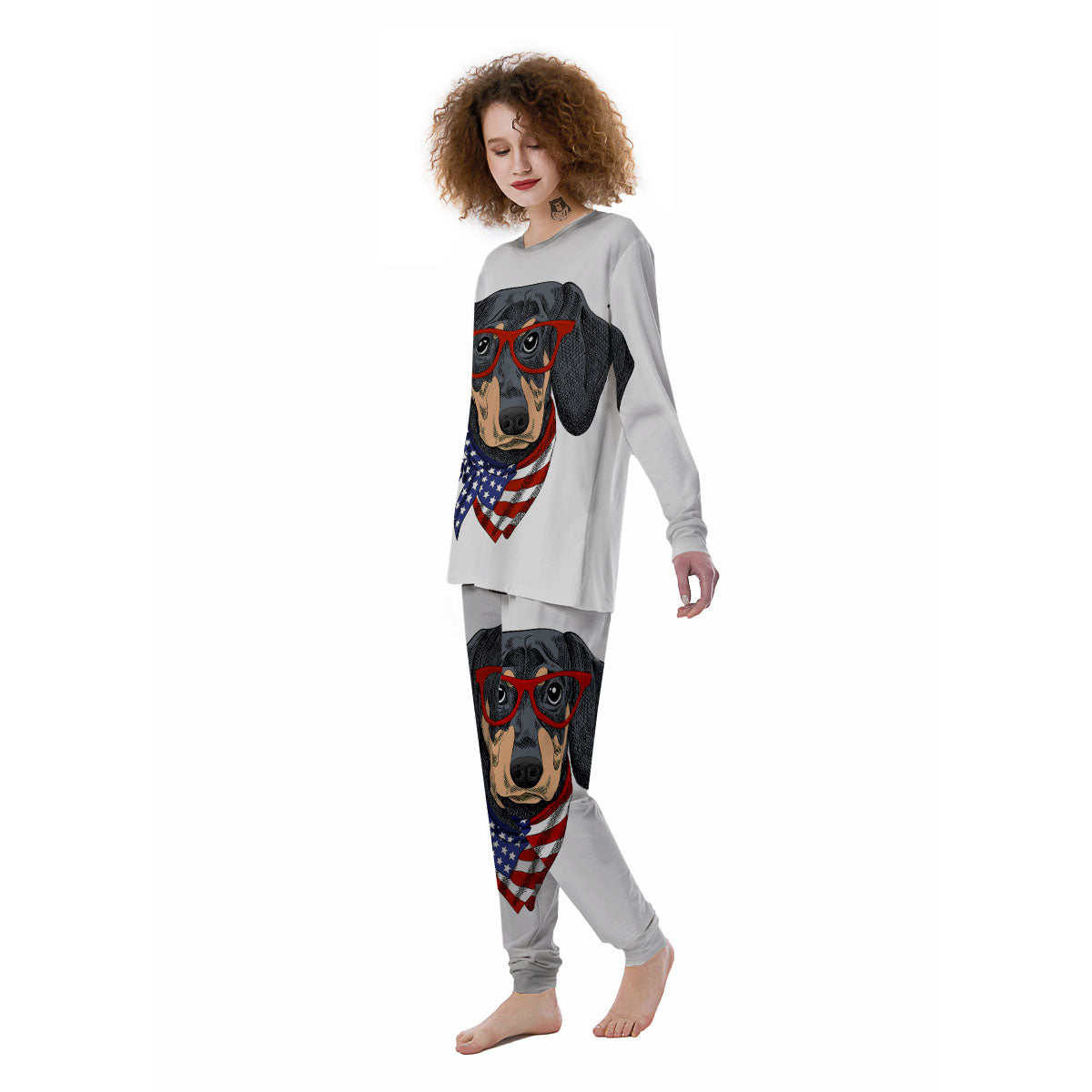 Dachshund Wearing Red Sunglasses Print Women's Pajamas-grizzshop