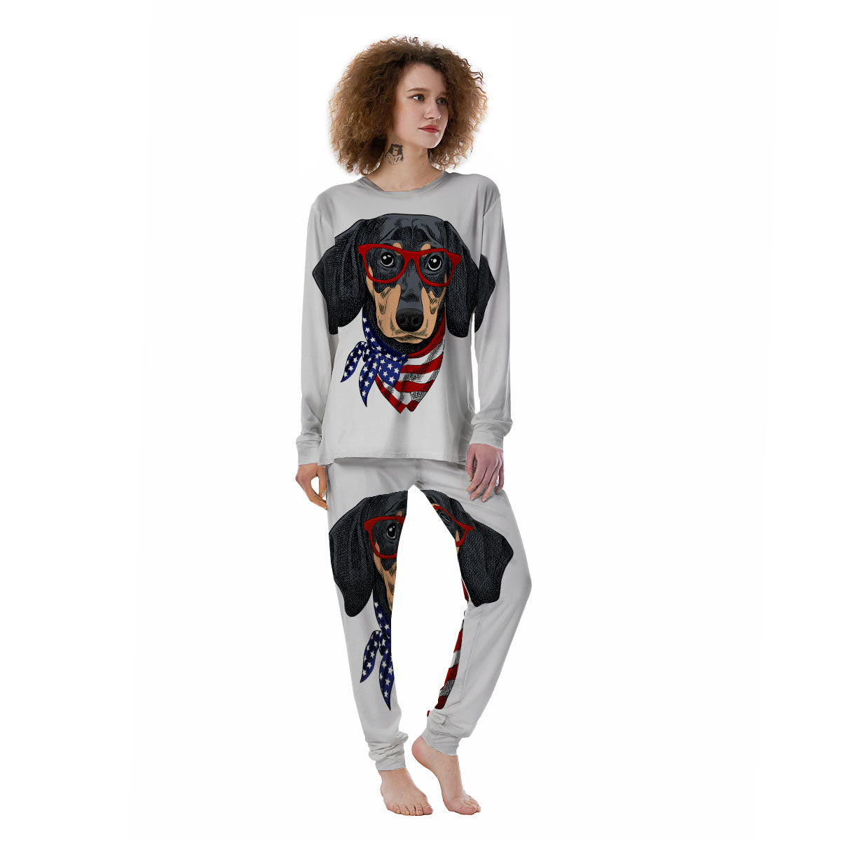 Dachshund Wearing Red Sunglasses Print Women's Pajamas-grizzshop