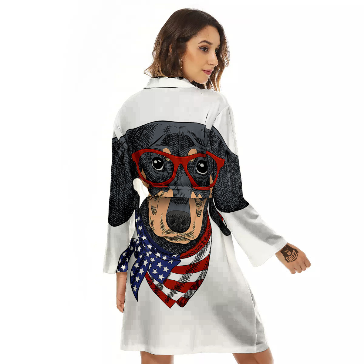 Dachshund Wearing Red Sunglasses Print Women's Robe-grizzshop