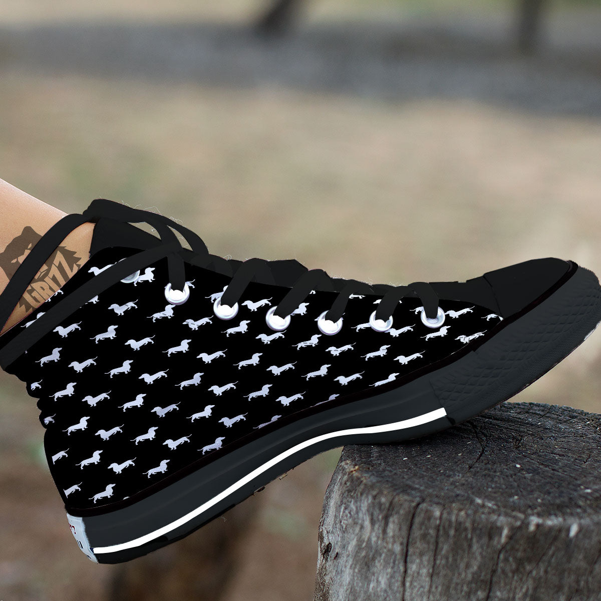 Dachshund White And Black Print Pattern Black High Top Shoes-grizzshop