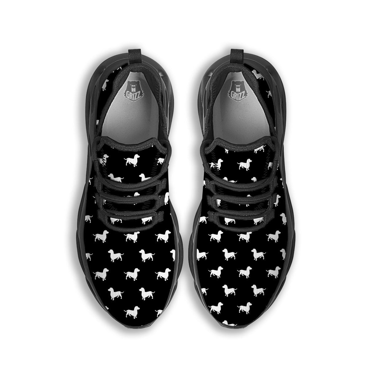 Dachshund White And Black Print Pattern Black Running Shoes-grizzshop