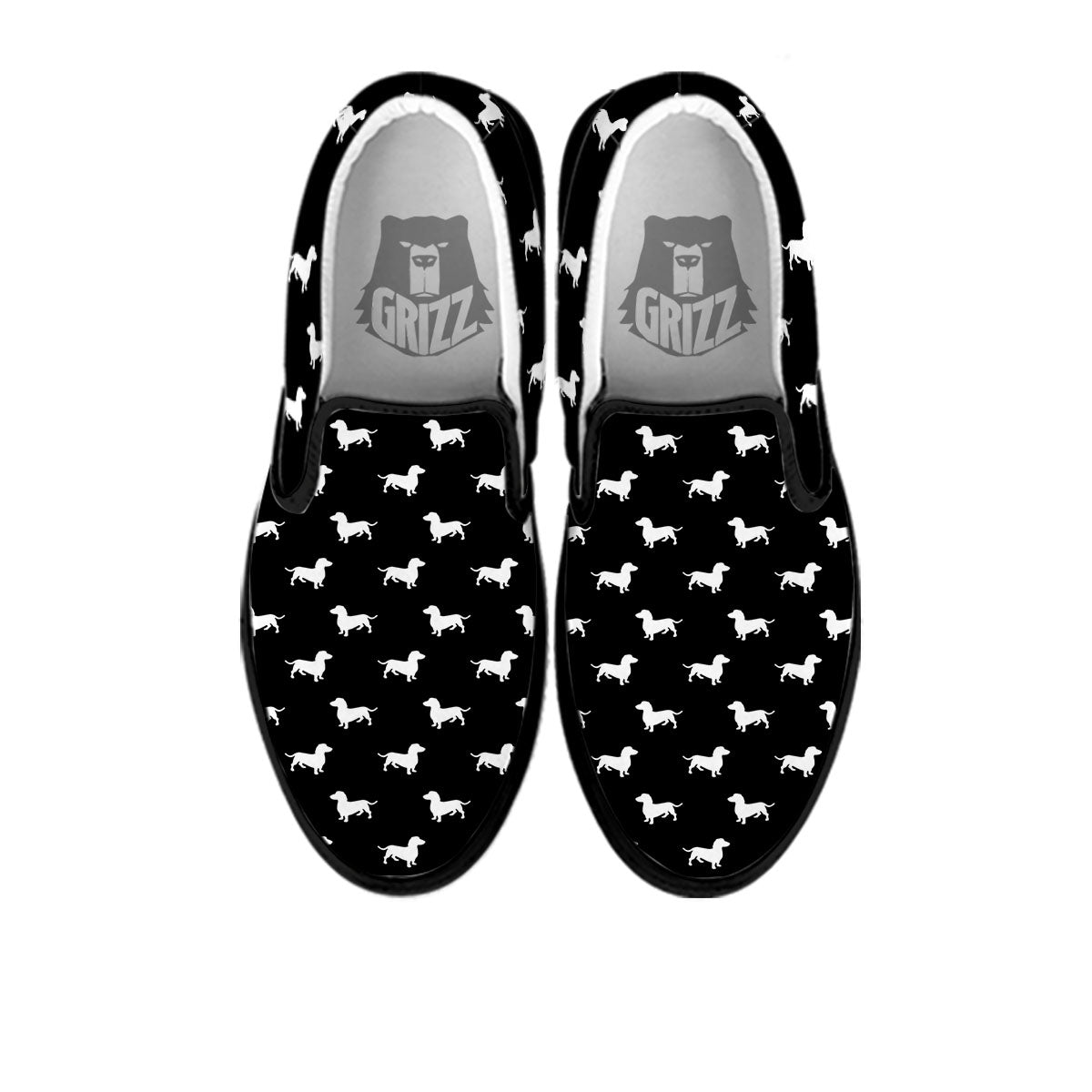 Dachshund White And Black Print Pattern Black Slip On Shoes-grizzshop