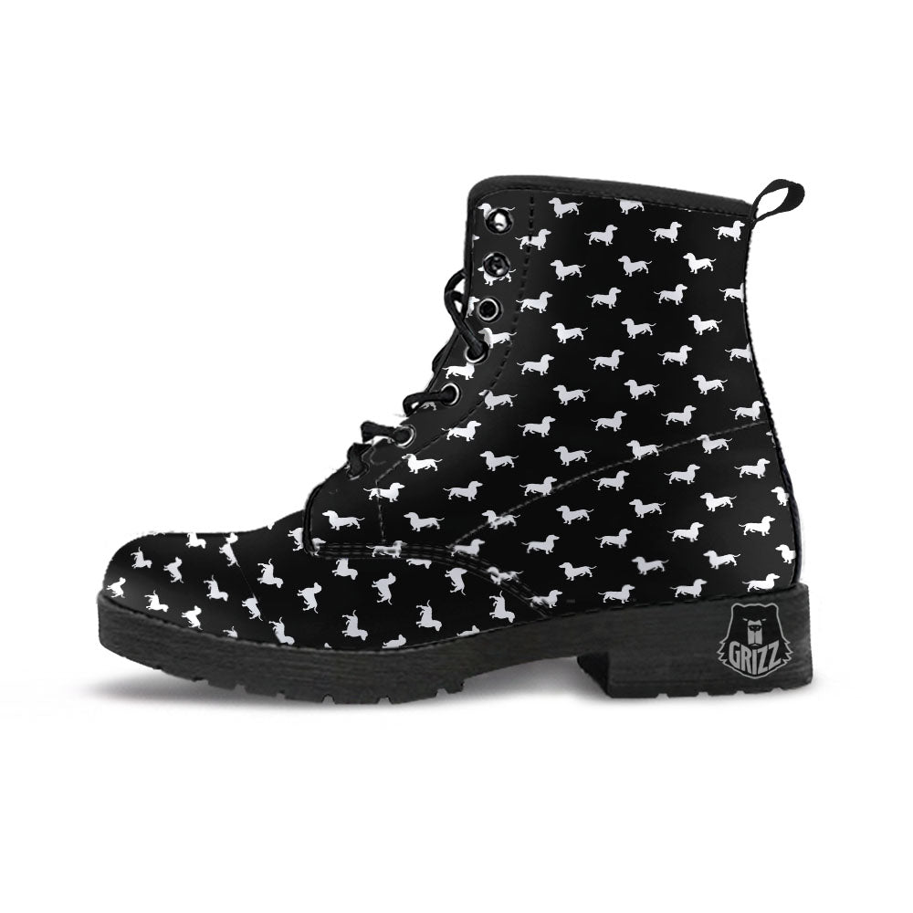 Dachshund White And Black Print Pattern Leather Boots-grizzshop